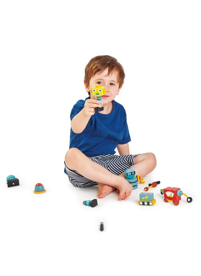 Robot Construction 17 Pieces Wooden Construction Set To Build And Stack 3 Robot In Endless Variations Develops Problem Solving Skills And Imaginative Play For Children 3+