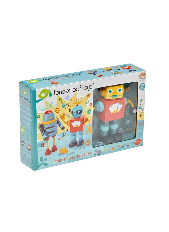 Robot Construction 17 Pieces Wooden Construction Set To Build And Stack 3 Robot In Endless Variations Develops Problem Solving Skills And Imaginative Play For Children 3+