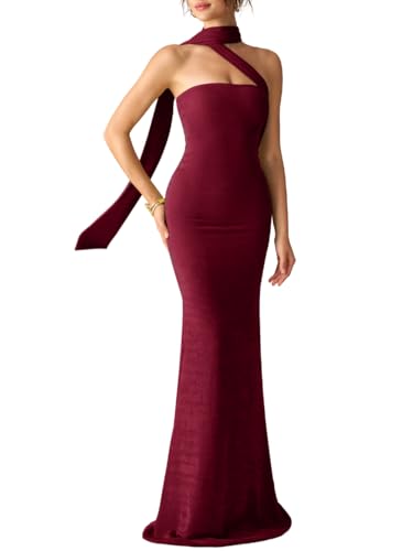 ShawGobow Strapless Dress with ScarfLong Formal Dresses for WomenElegant Cocktail Wedding Guest Outfits Burgundy Medium - Image 1