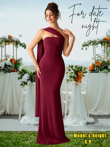ShawGobow Strapless Dress with ScarfLong Formal Dresses for WomenElegant Cocktail Wedding Guest Outfits Burgundy Medium - Image 3