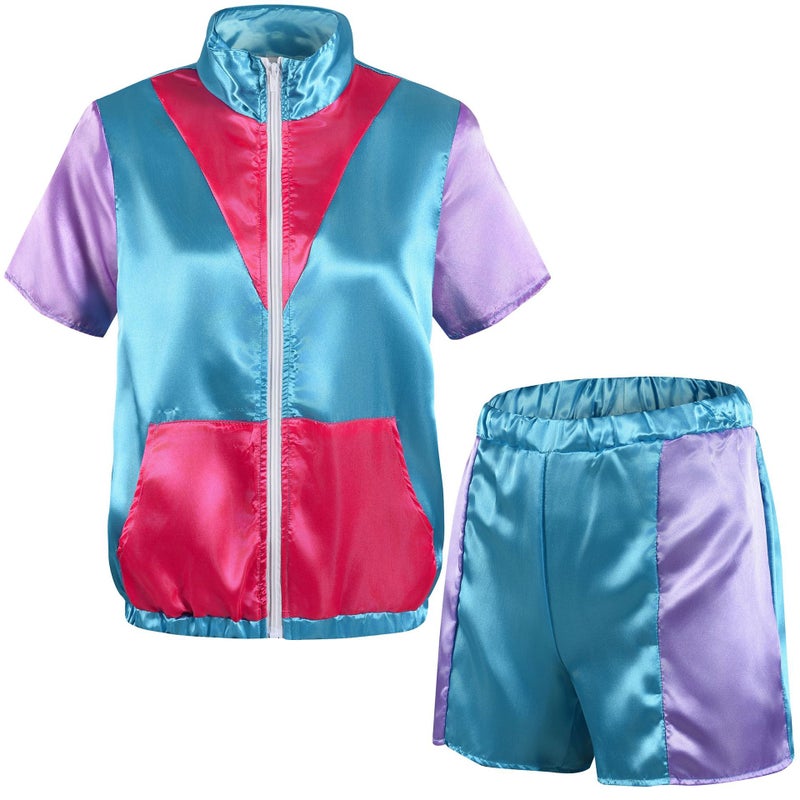 Cross Border 80 s Disco Sportswear Jacket and Pants Jogging Suit Retro Style 80 s Theme Party blue short