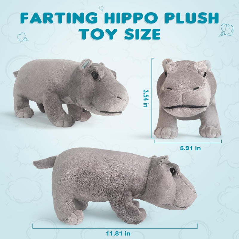 WYZOID Hippo Plush Toy, Farting Plush Toy, Cute and Funny Animal Plush Toys, Lively Atmosphere Toys, Interesting Gifts for Kid and Colleagues on Birthdays, White Elephant Day, April Fools' Day, Thanksgiving - Image 3