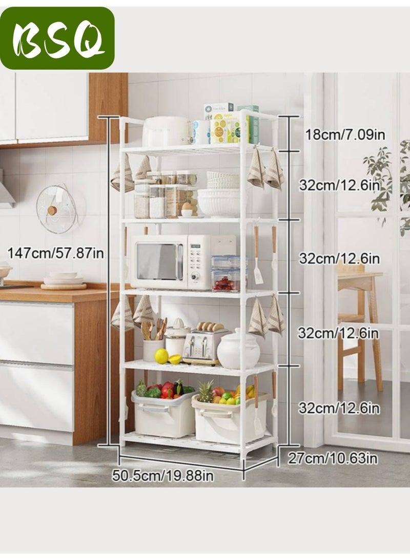 بي إس كيو رف تخزين للمطبخ من خمسة طوابق | رف تخزين بلاستيكي متين وقائم بذاته | رف تخزين أرضي | منظم مطبخ قوي ومتين | رف تخزين بمقابض | رف تخزين قائم بذاته قابل للفصل مع خطافات | رف تخزين متعدد الوظائف - Image 3