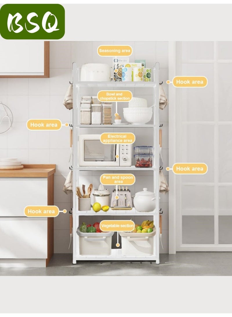 بي إس كيو رف تخزين للمطبخ من خمسة طوابق | رف تخزين بلاستيكي متين وقائم بذاته | رف تخزين أرضي | منظم مطبخ قوي ومتين | رف تخزين بمقابض | رف تخزين قائم بذاته قابل للفصل مع خطافات | رف تخزين متعدد الوظائف - Image 1