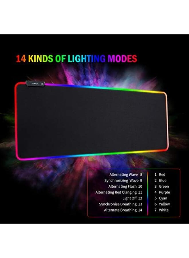 Itopfox Rgb Gaming Mouse Mat Pad Large Extended Led Mousepad With 14 Lighting Modes 2 Brightness Anti Slip Rubber Base With Waterproof Coating Mouse Mat For Gamer 800×300×4Mm 31.5×11.8×0.16 Inch  - Image 4