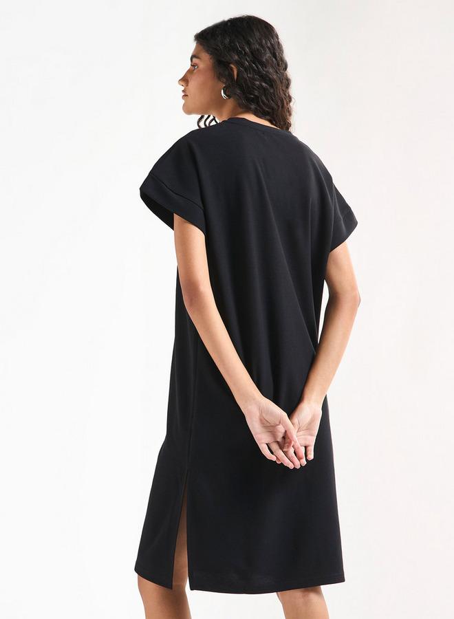 سبلاش فيڤ فستان تيشيرت بأكمام قصيرة متمددة وتفاصيل فتحة وطبعات - Image 3