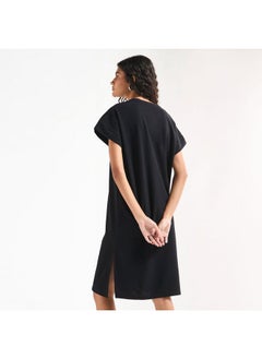 FAV Printed T-shirt Dress with Extended Short Sleeves and Slit Detail  - Image 3