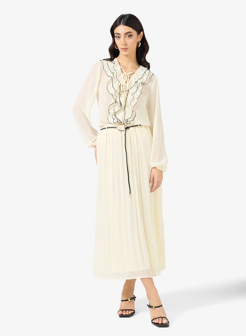 Ruffled Neck Top & Skirt Set