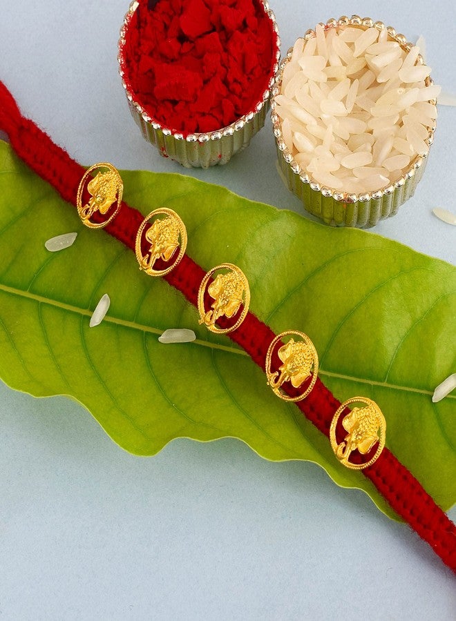 DULCI Rakhi for Brother, Ganesha Shape Made of Brass Designing Thread Rakhi Raksha Bandhan Wrist Bands for Loving Sibling/Brother - Image 3