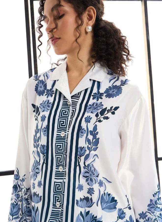 SASSAFRAS Floral Printed Shirt & Straight Leg Pants Co-Ords by Styli