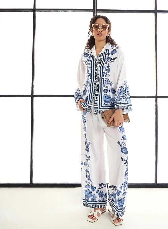 SASSAFRAS Floral Printed Shirt & Straight Leg Pants Co-Ords by Styli