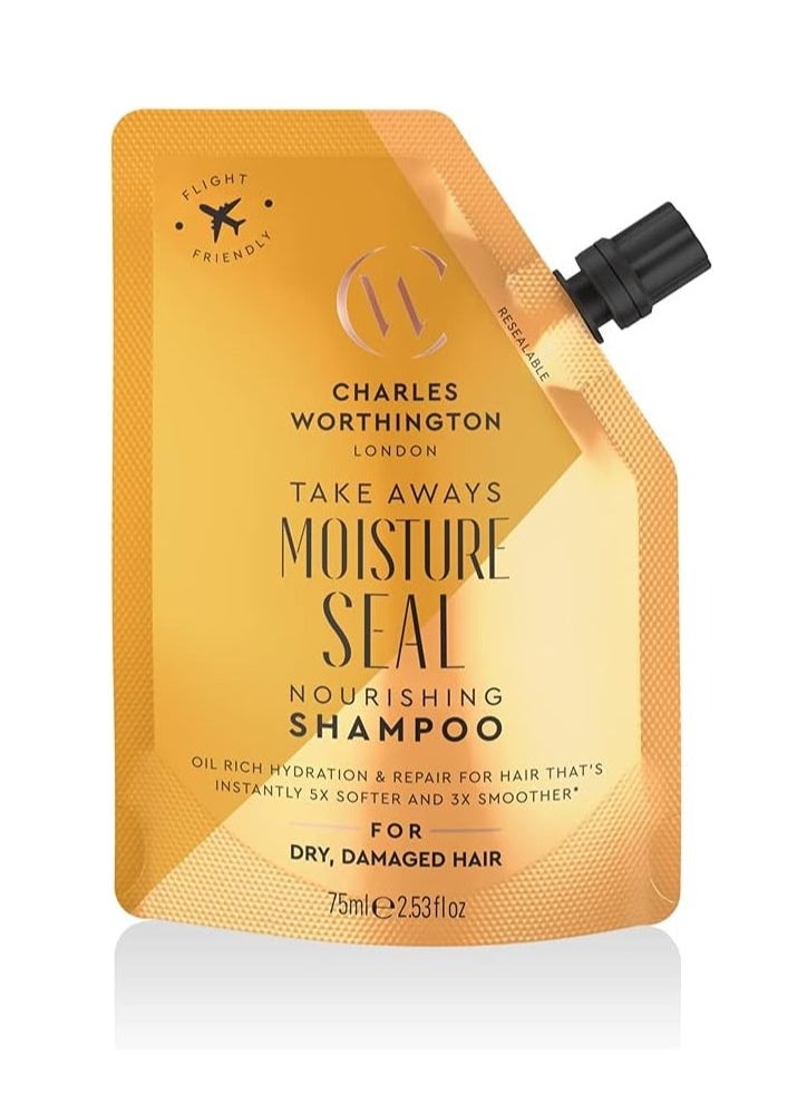 CHARLES WORTHINGTON Moisture Seal Nourishing Shampoo Takeaway Travel Size Coconut Argan and Macadamia Oils Salon Shampoo for Deep Moisture 75ml  - Image 1