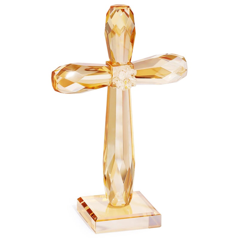 YWHL Champagne Crystal Standing Cross Figurine  Religious Gifts for Women Men  Handmade Glass Holy Easter Cross Collectible Figurines Decoration  Christian Cross for Home Office Decor - Image 1