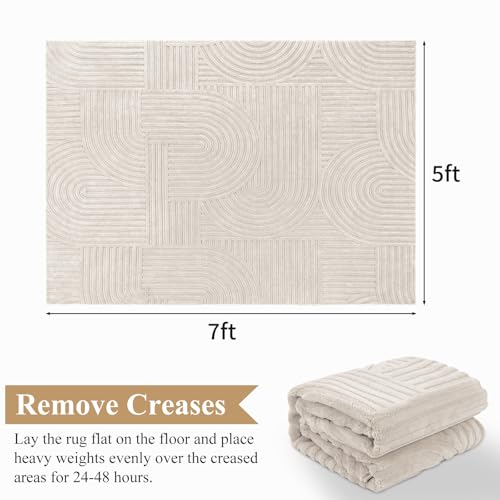 Pauwer 5x7 Washable Area Rugs for Living Room Modern Beige Solid Color Soft Fluffy Rugs for Bedroom Non Slip Boho Accent Indoor Mat Floor Carpet Cover for Kids Room Dining Room Kitchen Office - Image 3