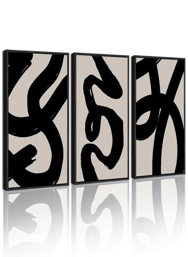 KUVIOKE Black Abstract Framed Wall Art Ink Wash Minimalist Lines Canvas Painting Artwork for Bedroom Hallway 12x16in (Black Framed) - Image 1