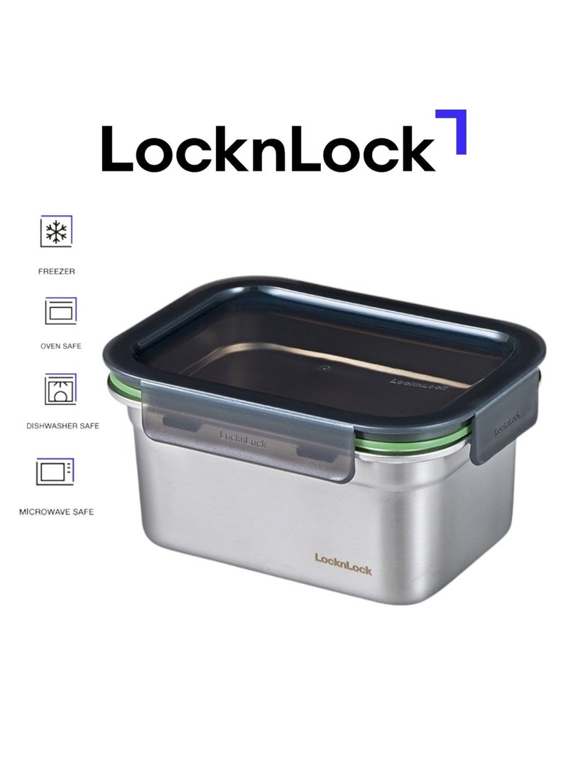 LocknLock حاوية طعام مستطيلة من الفولاذ المقاوم للصدأ LocknLock سعة 1 لتر - غطاء قفل رباعي الجوانب، متين ومقاوم للتسرب، آمن للاستخدام في الفرن والفريزر - Image 1