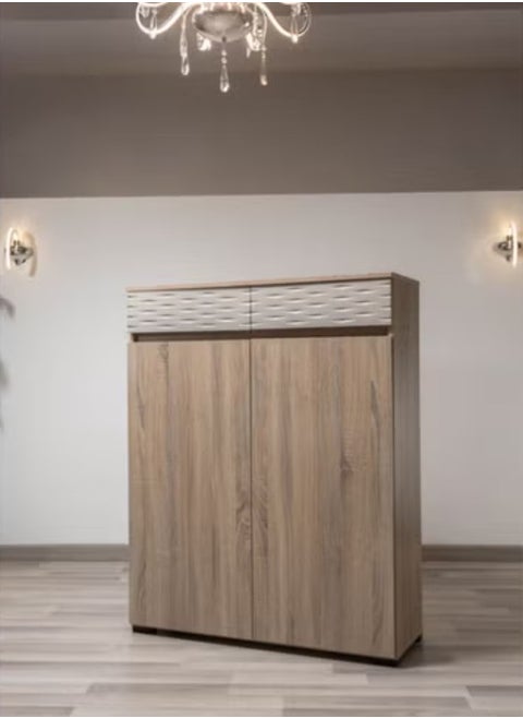 Shoe cabinet Beige MDF with 2 doors + 2 drawers 100L x 123H x 35W.