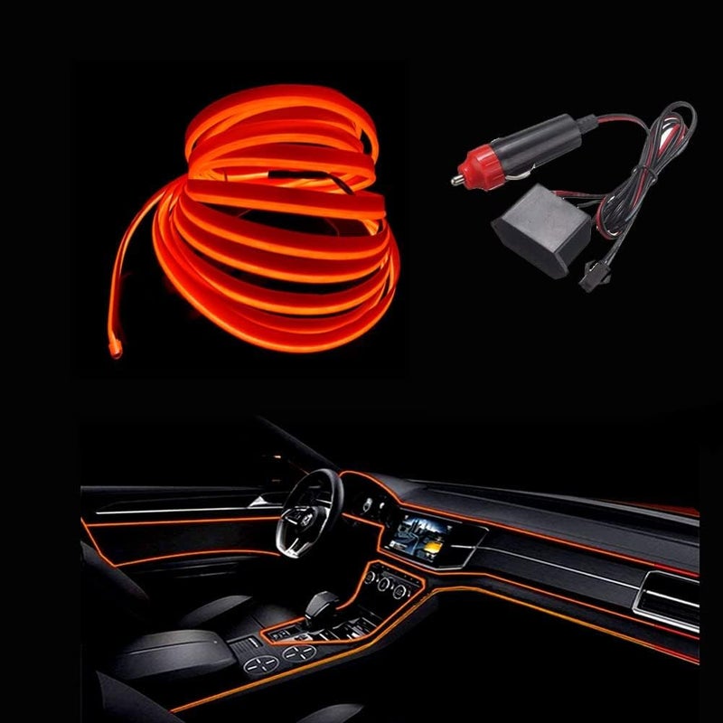 Kaber Misr 2020 Car Interior Wire Rope Light - Works on Car Lighter - Neon LED Strip Lights with Edge for Car Interior Decoration - 3M - Orange