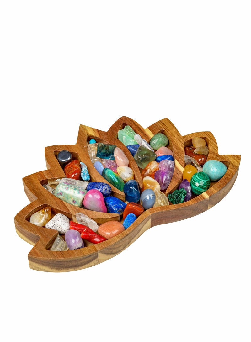 Excefore Lotus Crystal Tray for Stones Crystals and Healing Stones Flower Wooden Crystal Storage Holder Tray Lotus Shape Decorative Display Trays Crystal Organizer Bowl for Jewelry Stones Decor  - Image 1