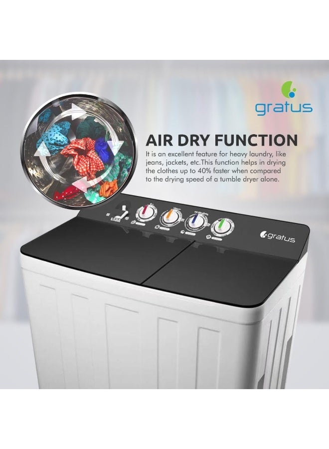 gratus 20 KG Top-Load Semi-Automatic Washing Machine – White/Transparent Black | Lint Filter & Spin-Dry | Model GSWM20KCDX1  - Image 5