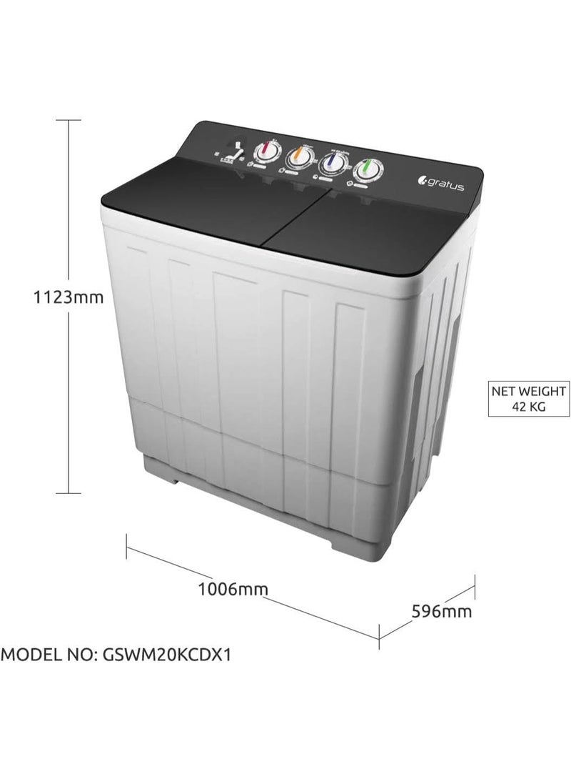 gratus 20 KG Top-Load Semi-Automatic Washing Machine – White/Transparent Black | Lint Filter & Spin-Dry | Model GSWM20KCDX1  - Image 2