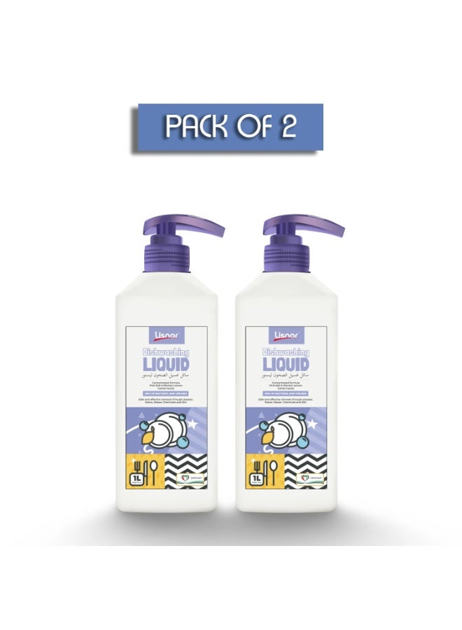 Lisnor Dishwashing Liquid, Concentrated Formula, Pink Salt & Menton Lemon 1000ML, Pack of 2 - Image 1