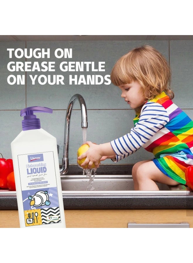 Lisnor Dishwashing Liquid, Concentrated Formula, Pink Salt & Menton Lemon 1000ML, Pack of 2 - Image 2