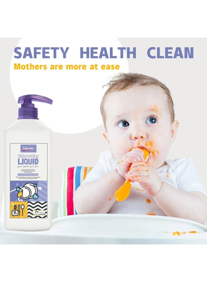 Lisnor Dishwashing Liquid, Concentrated Formula, Pink Salt & Menton Lemon 1000ML, Pack of 2 - Image 3