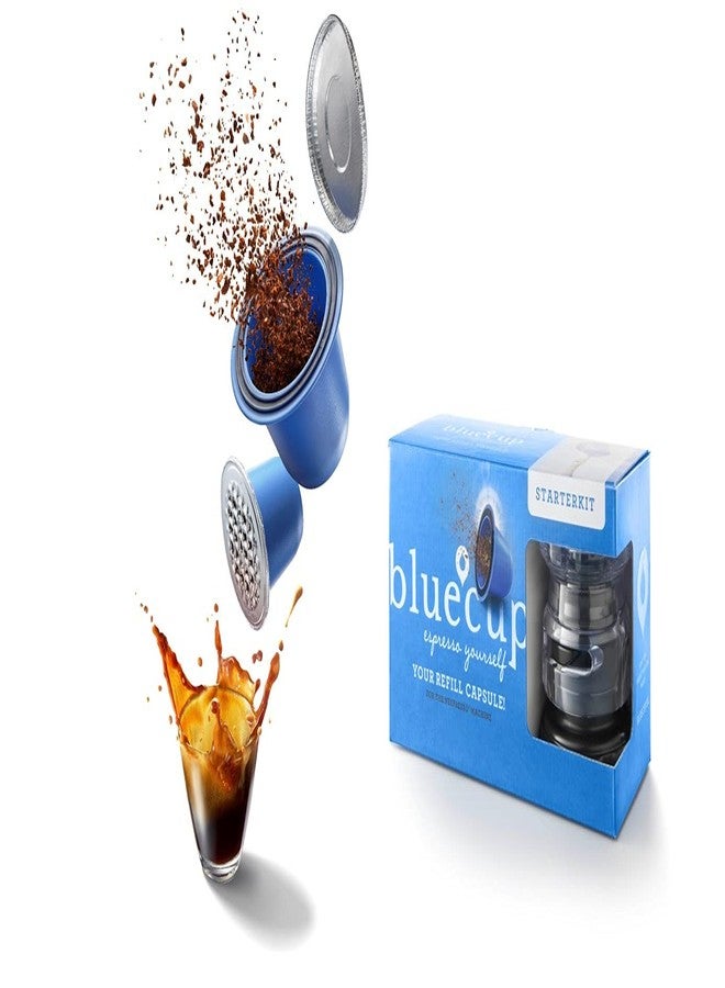 Bluecup Reusable Nespresso Pods Starter Kit — Refillable Coffee Capsules for Nespresso Original Line, 25% More Coffee for Bolder Espresso (2 Capsules, 100 Lids, Pod Sealer, Spoon) - Image 1