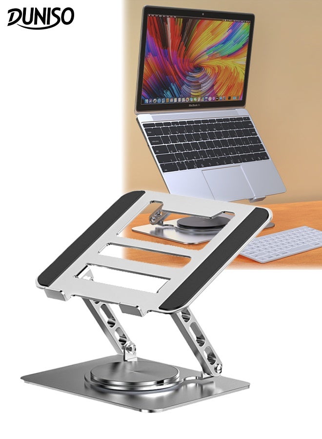 DUNISO Foldable Laptop Stand with 360° Rotating Base Ergonomic Air Ventilated Laptop Riser Holder Portable Adjustable Height Non-slip Carbon Steel Laptop Holder Compatible with MacBook Air, Pro, All 10-17.3" Laptops  - Image 1