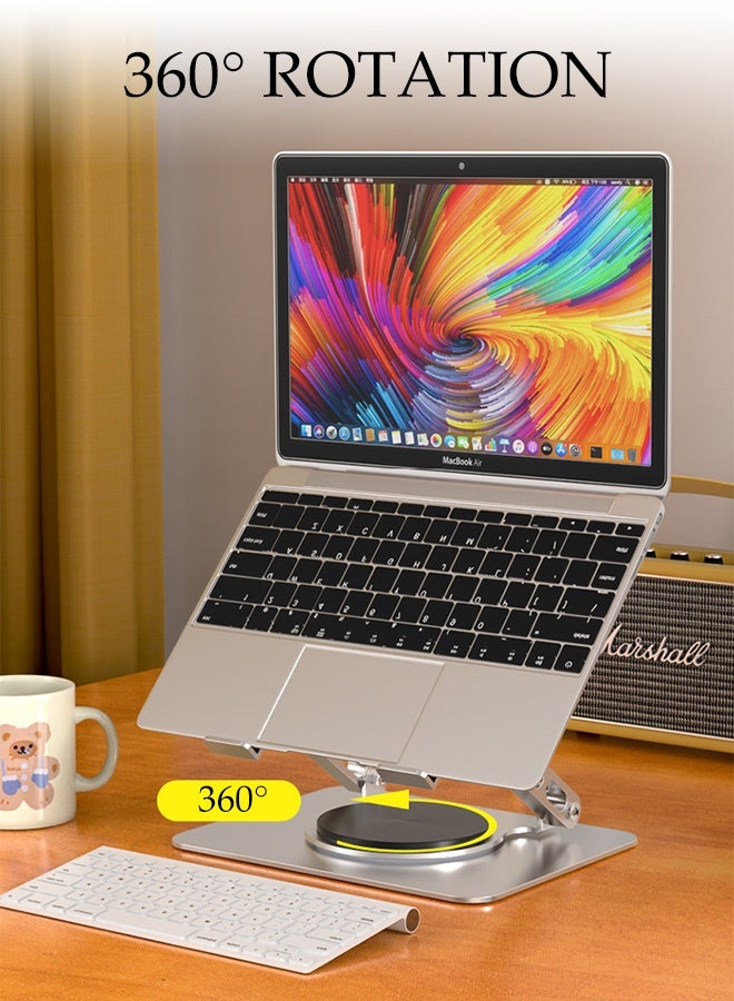 DUNISO Foldable Laptop Stand with 360° Rotating Base Ergonomic Air Ventilated Laptop Riser Holder Portable Adjustable Height Non-slip Carbon Steel Laptop Holder Compatible with MacBook Air, Pro, All 10-17.3" Laptops  - Image 2