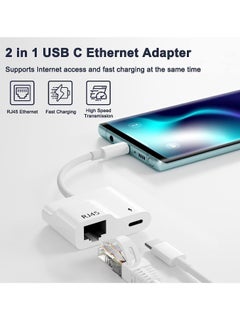 Arabest محول USB C إلى إيثرنت، محول USB C إلى RJ45 2 في 1 مع منفذ شحن Type-C بقوة 60 واط يدعم شبكة إيثرنت 10/100 ميغابت في الثانية، متوافق مع أجهزة Android/iPad Pro/Mac/Galaxy وغيرها من أجهزة USB C  - Image 2