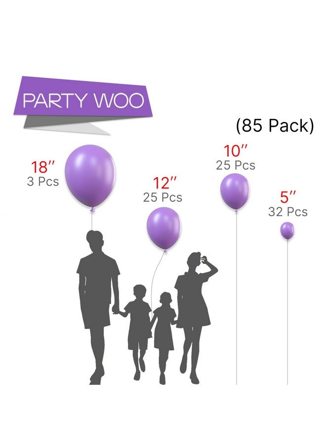 PartyWoo Lavender Balloons, 85 pcs Light Purple Balloons Different Sizes Pack of 18 Inch 12 Inch 10 Inch 5 Inch Purple Balloons for Balloon Garland or Balloon Arch as Party Decorations, Purple-Y15 - Image 2