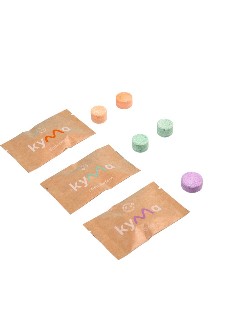 kyma Kyma Starter Kit Refill Bundle, 3 Refill Boxes, 4.5 L (Makes 3x 500ml Bottle of Multi-Surface Cleaner + 3x 500ml Bottle of Bathroom Cleaner + 3x 500ml Bottle of Glass Cleaner), Cleans Powerfully) - Image 3