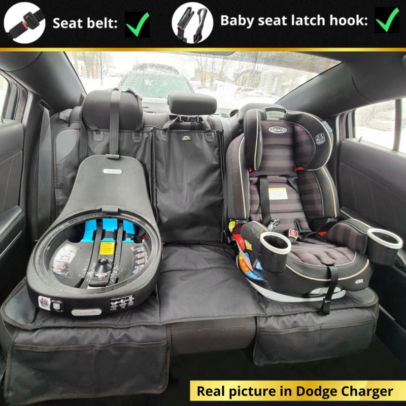 Caricar Car Seat Protector, Under Child Car Seats Cover | Waterproof, 3 Functional Rear Belts, Baby Carseat Cushion, Covers Fabric and Leather Seats | 4Pockets Non-Slip Thick Padding - Image 3