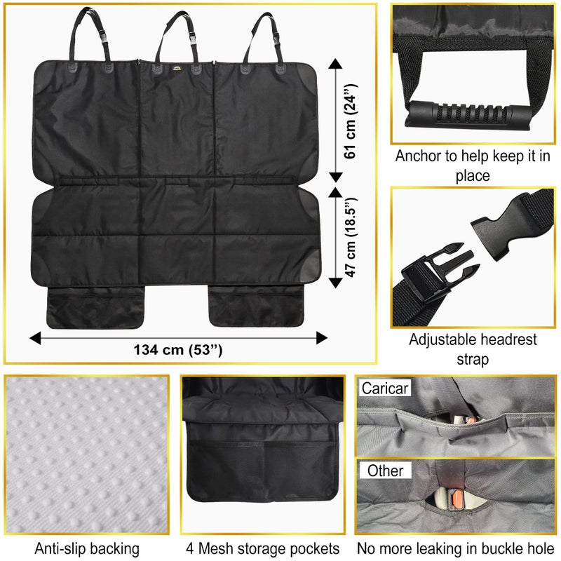 Caricar Car Seat Protector, Under Child Car Seats Cover | Waterproof, 3 Functional Rear Belts, Baby Carseat Cushion, Covers Fabric and Leather Seats | 4Pockets Non-Slip Thick Padding - Image 5