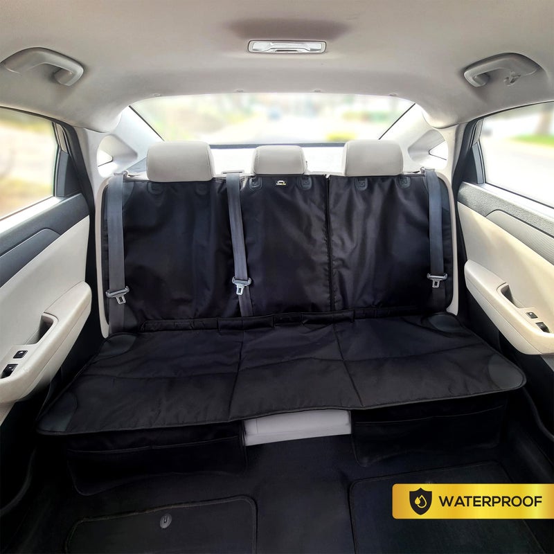 Caricar Car Seat Protector, Under Child Car Seats Cover | Waterproof, 3 Functional Rear Belts, Baby Carseat Cushion, Covers Fabric and Leather Seats | 4Pockets Non-Slip Thick Padding - Image 2