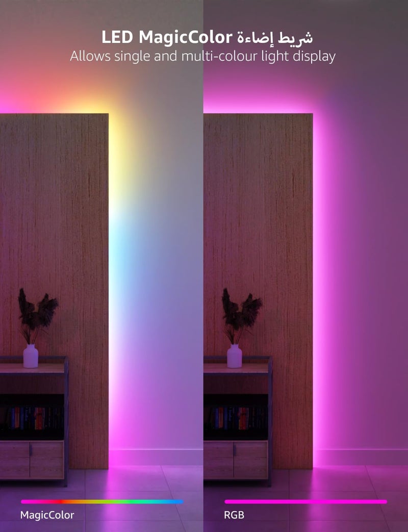 لايتنغ إيفر شريط إضاءة LED ذكي قوس قزح من Lepro S1 بطول 20 مترًا (لفة واحدة)، تحكم بالتطبيق والصوت، يعمل مع Alexa وGoogle Home، 30 لمبة/متر، مزامنة الموسيقى، مساعد تصميم الإضاءة بالذكاء الاصطناعي، أضواء LED بألوان سحرية لغرفة النوم - Image 2