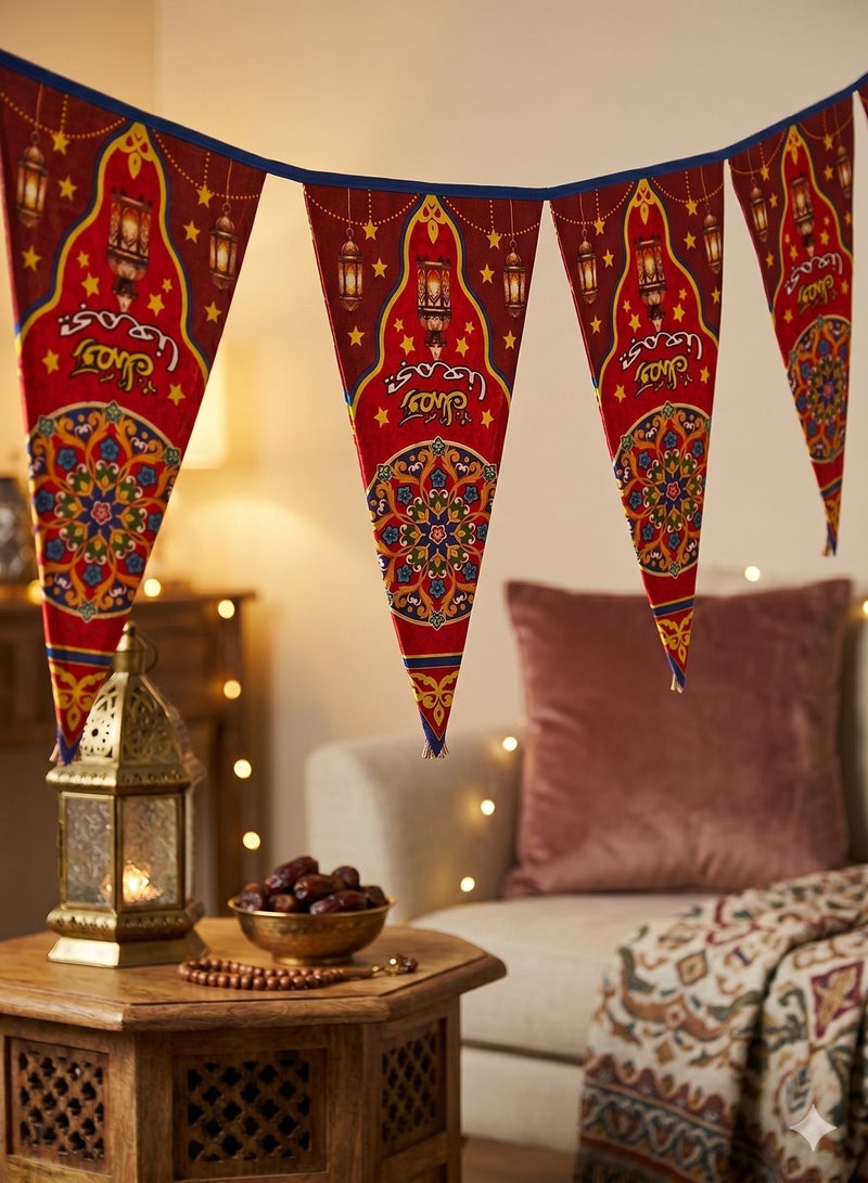 Ramadan Decoration Fabric Triangles with Traditional Khayamiya Patterns Vibrant Colors and Islamic Geometric Designs Festive Hanging Bunting for Home Office and Shop Decor - Image 1