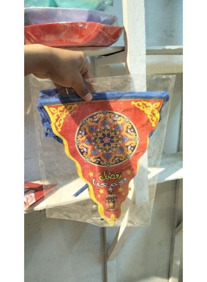 Ramadan Decoration Fabric Triangles with Traditional Khayamiya Patterns Vibrant Colors and Islamic Geometric Designs Festive Hanging Bunting for Home Office and Shop Decor - Image 2