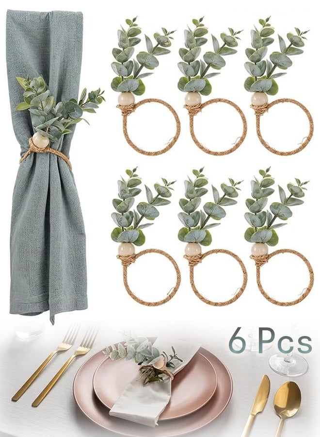 6 PCS Napkin Rings, Eucalyptus Leaf Rustic Farmhouse Napkin Rings, Boho Green Leaf Napkin Rings for Spring Summer - Image 1