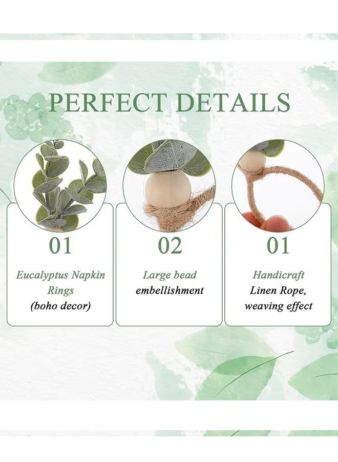 6 PCS Napkin Rings, Eucalyptus Leaf Rustic Farmhouse Napkin Rings, Boho Green Leaf Napkin Rings for Spring Summer - Image 3