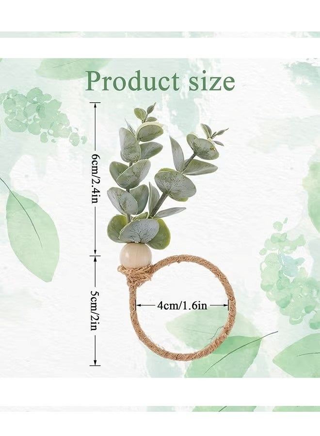 6 PCS Napkin Rings, Eucalyptus Leaf Rustic Farmhouse Napkin Rings, Boho Green Leaf Napkin Rings for Spring Summer - Image 2