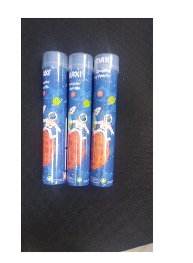 MAXI TRIANGULAR COLOUR PENCILS 12 COLOUR IN A ROUND METAL TIN 3 TIN PACK 36PCS - Image 1