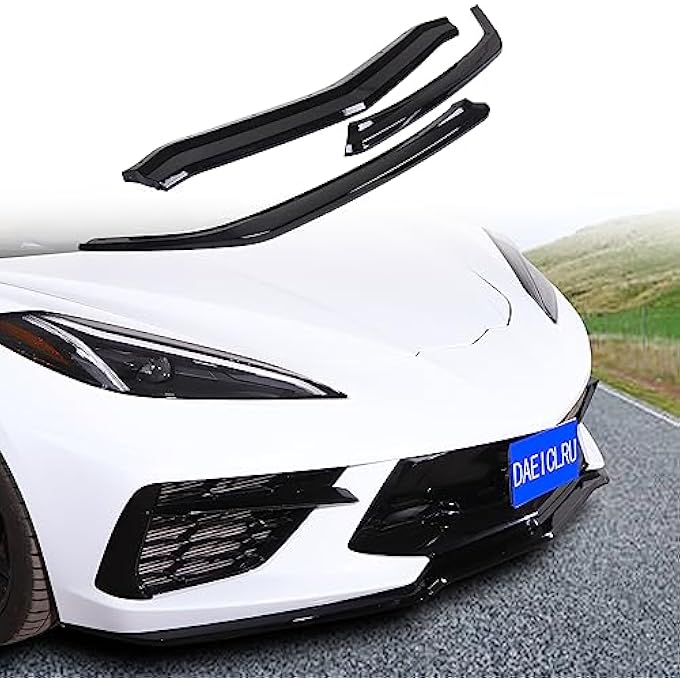 Daeiclru Front Bumper Lip Splitter Compatible with Chevrolet Corvette C8 Z51 2020-2023, ABS Front Bumper Lip Chin Spoiler Splitter, Front Bumper Lip Splitter Replacement Kit Accessories (Glossy Black) - Image 1