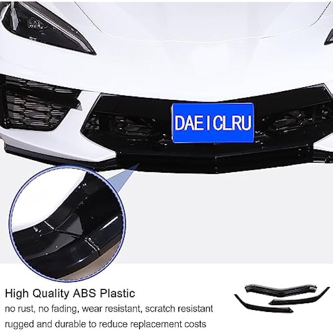 Daeiclru Front Bumper Lip Splitter Compatible with Chevrolet Corvette C8 Z51 2020-2023, ABS Front Bumper Lip Chin Spoiler Splitter, Front Bumper Lip Splitter Replacement Kit Accessories (Glossy Black) - Image 4