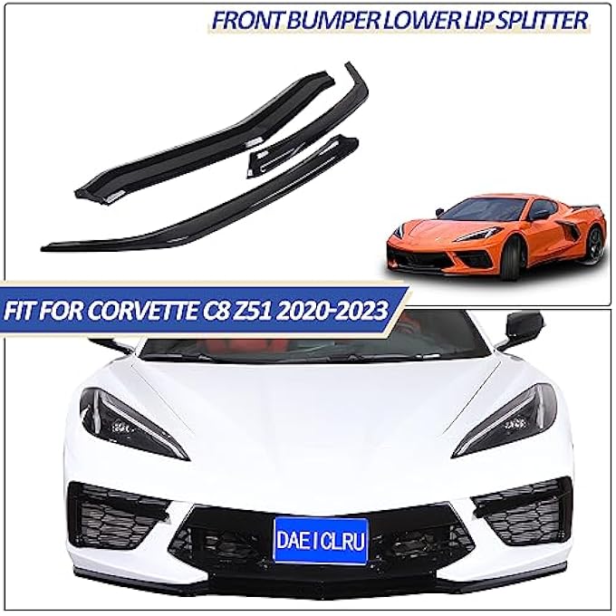 Daeiclru Front Bumper Lip Splitter Compatible with Chevrolet Corvette C8 Z51 2020-2023, ABS Front Bumper Lip Chin Spoiler Splitter, Front Bumper Lip Splitter Replacement Kit Accessories (Glossy Black) - Image 5