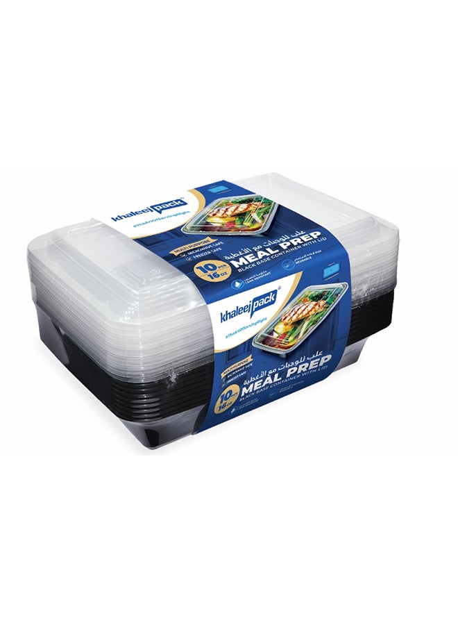 Khaleej Pack 16 oz-10 Pcs Black-Base clear Microwave container with lids - rectanglular  Disposable food storage container with lids - Image 1