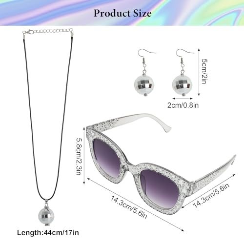 Gvhntk 6 Pcs 70s Women Disco Accessories Disco Costume Disco Sequin Scarf Headband Diamond Bracelet Ball Necklace Earring Glasses(Sliver) - Image 2