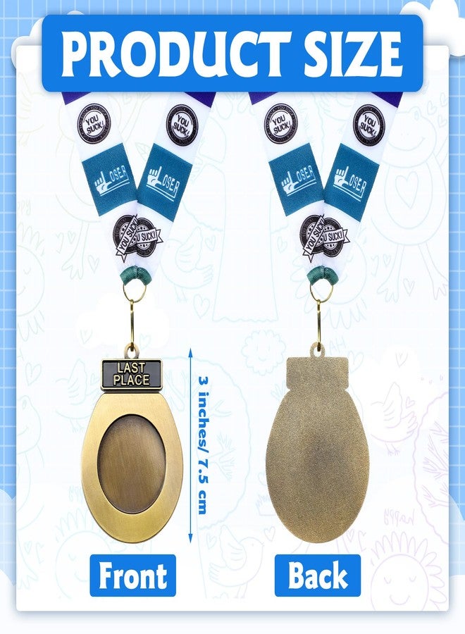 Remuuly 10 Pcs Toilet Seat Last Place Medals Bulk 3'' Loser Award Medals Gold Last Place Trophy with Loser Neckband Award Prize Gift for Tournaments, School Match Sports Competition Teams - Image 2